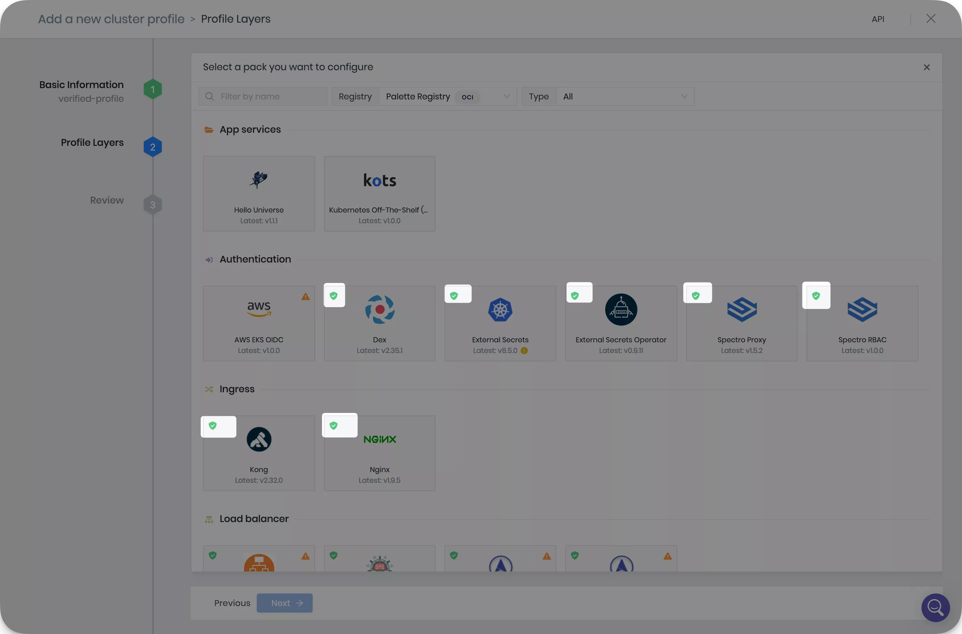 A screenshot of selecting Palette Registry