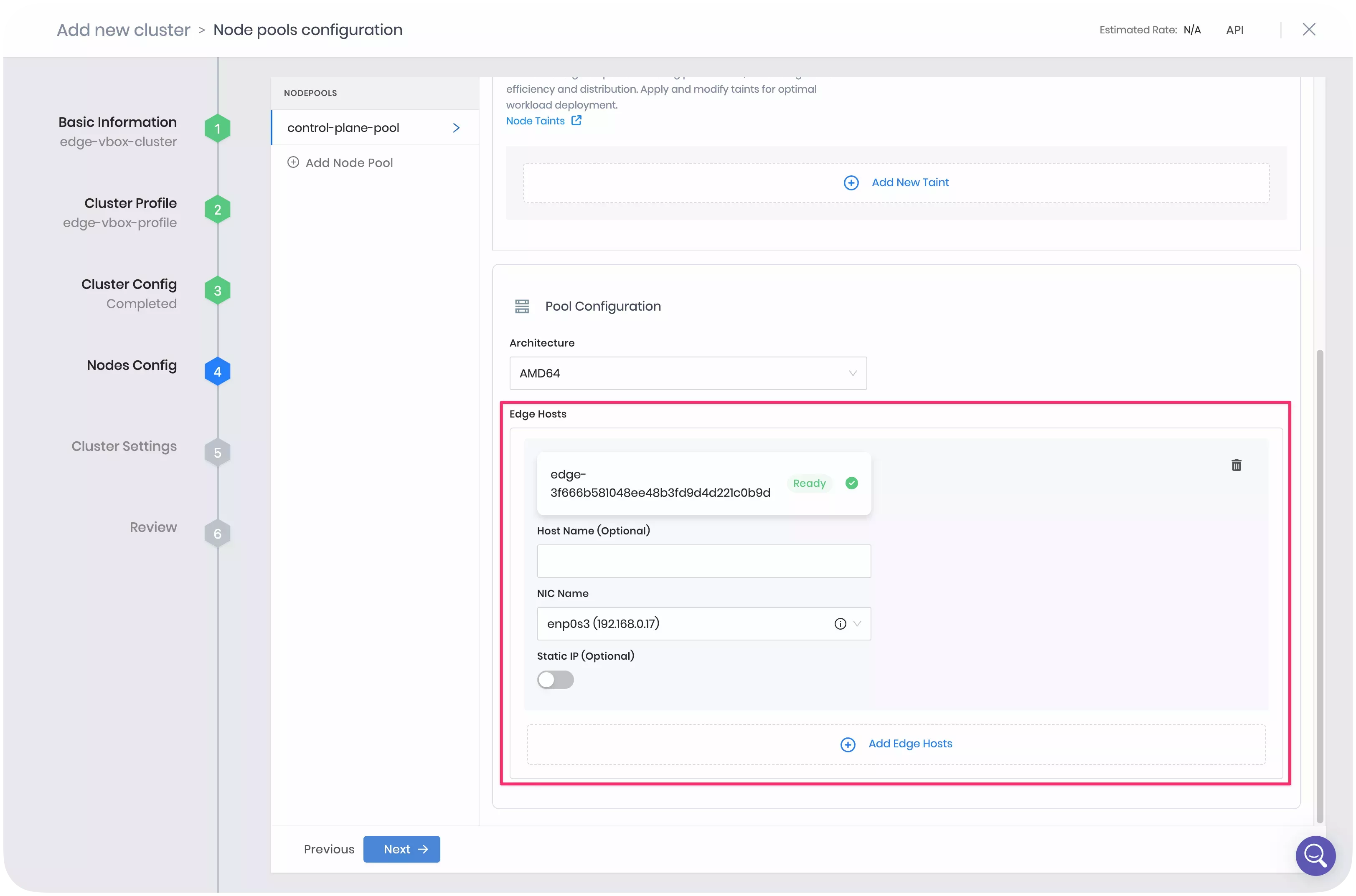 A screenshot of the nodes config during cluster deployment.